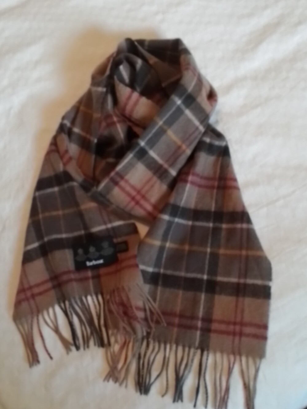 Barbour Classic Cashmere & Merino Wool Tartan Plaid Check Fringed Scarf